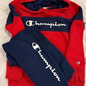 Champion Red and Navy Kids Hooded Sweatshirt with Matching Sweatpants